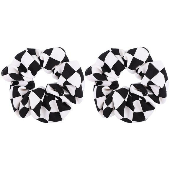 LEORX 2 Pcs Black and White Checkered Scrunchies for Girls Elastic Hair Ties