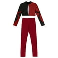 thumbnail image 3 of YiZYiF Kids Girls Athletic Set 2Pcs Sports Gym Suit Outfit Cutout Back Crop Top with Leggings Jogger Set Burgundy 8, 3 of 5