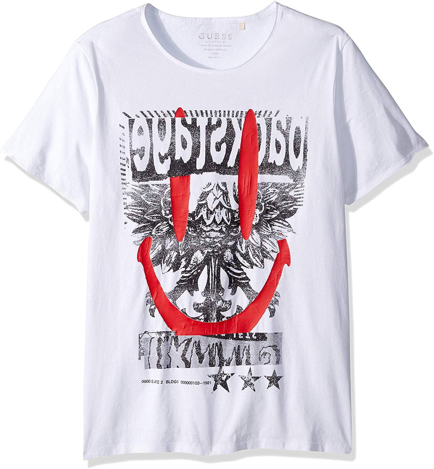 Mens T-Shirt Red Small Smiley Face 