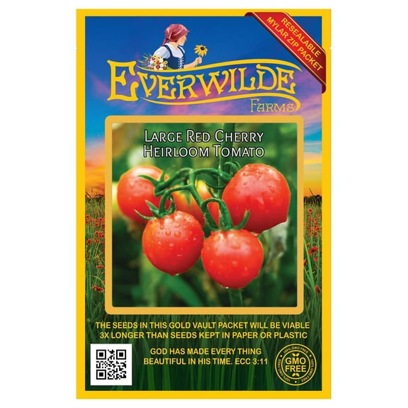 Everwilde Farms - 100 Large Red Cherry Heirloom Tomato Seeds - Gold Vault Jumbo Bulk Seed Packet