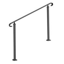 Outdoor Step Handrail for 3-5 Steps, Wrought Iron Porch Handrail with Flexible Mounting - Black Exterior Stair Railing for Concrete/Wooden Steps
