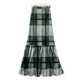 thumbnail image 6 of Women Plaid Print Maxi Skirt Elastic Waist Long Skirt Casual Loose Fit Tiered Design Comfortable Style Mint Green L, 6 of 6