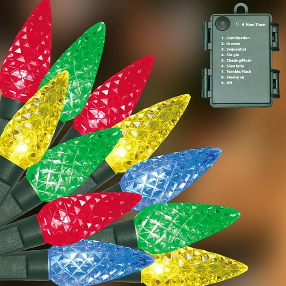 C6 Battery Operated Christmas Lights, 2 Pack 50 LED 17FT Christmas Lights with 8 Modes, Waterproof Christmas Decorations for Christmas Tree Wresth Garland Home Decor(Multicolor)