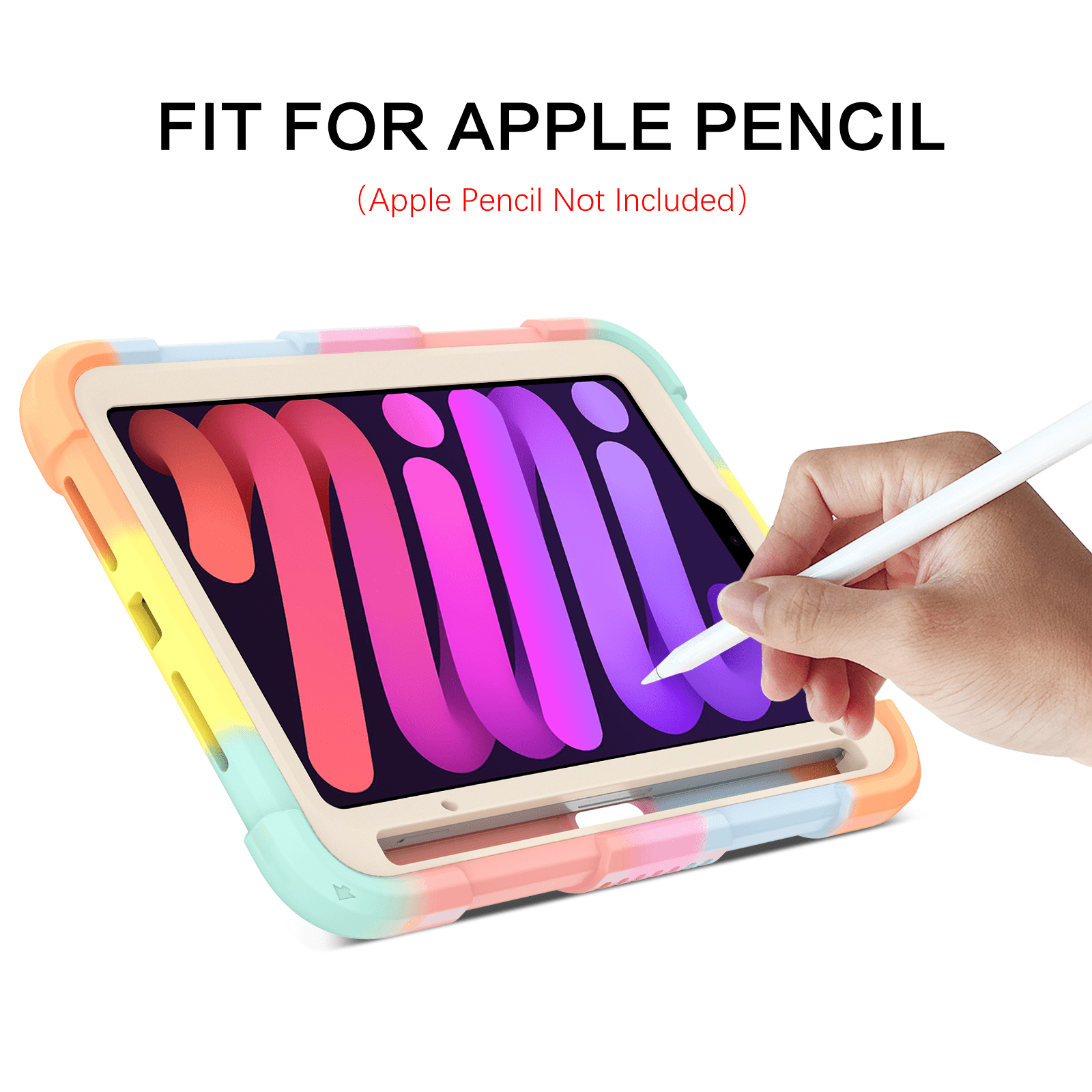 iPad mini 7 Case / iPad mini 6 Case (2024/2021) 8.3 inch - DOMAVER Shockproof Protective Cover with Butterfly Wings Kickstand, Apple Pencil Holder, Kids Friendly Drop-Proof Design - Rainbow Pink