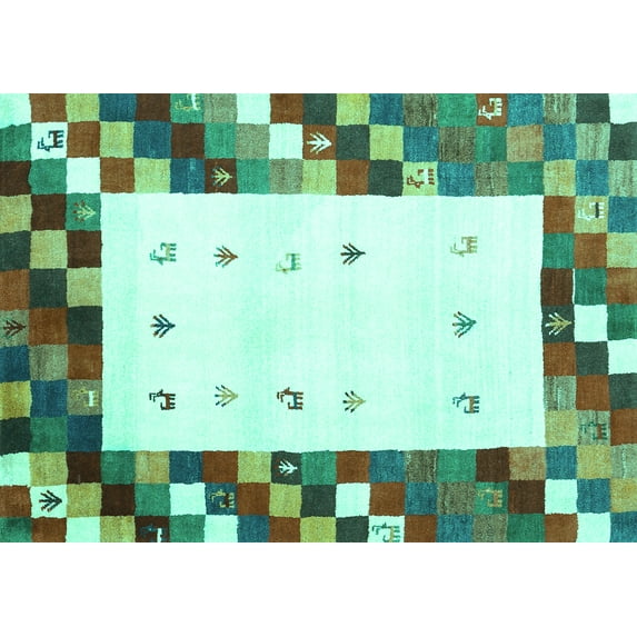 Ahgly Company Indoor Rectangle Abstract Turquoise Blue Contemporary Area Rugs, 4' x 6'