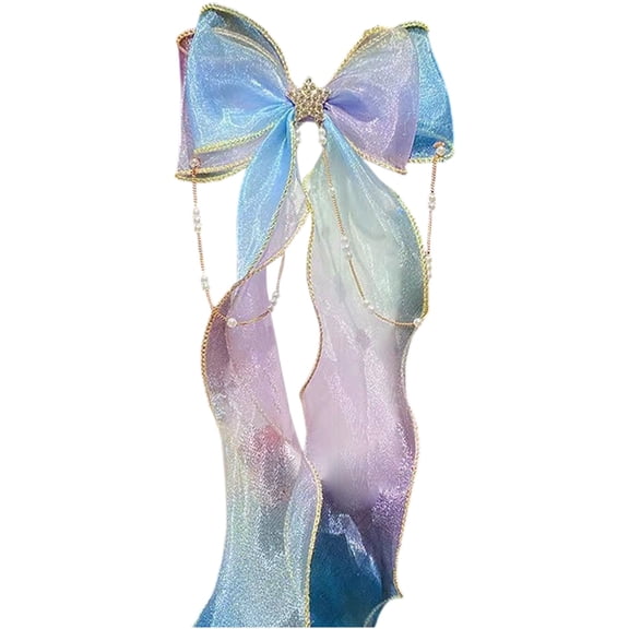 YUEHUA Long Rainbow Ribbon Hair Clips with Mermaid Bows Princess Bowknot Hair Barrettes Star Shell Hair Accessories for Kids Girls