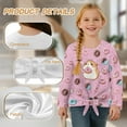 thumbnail image 6 of Xoenoiee Pink Guinea Pig Donut Print Girls Casual Front Tie Lightweight Sweatshirt Long Sleeve Crop Tops Loose Fit Pullover Active T-Shirts, 5-6 Year, 6 of 7