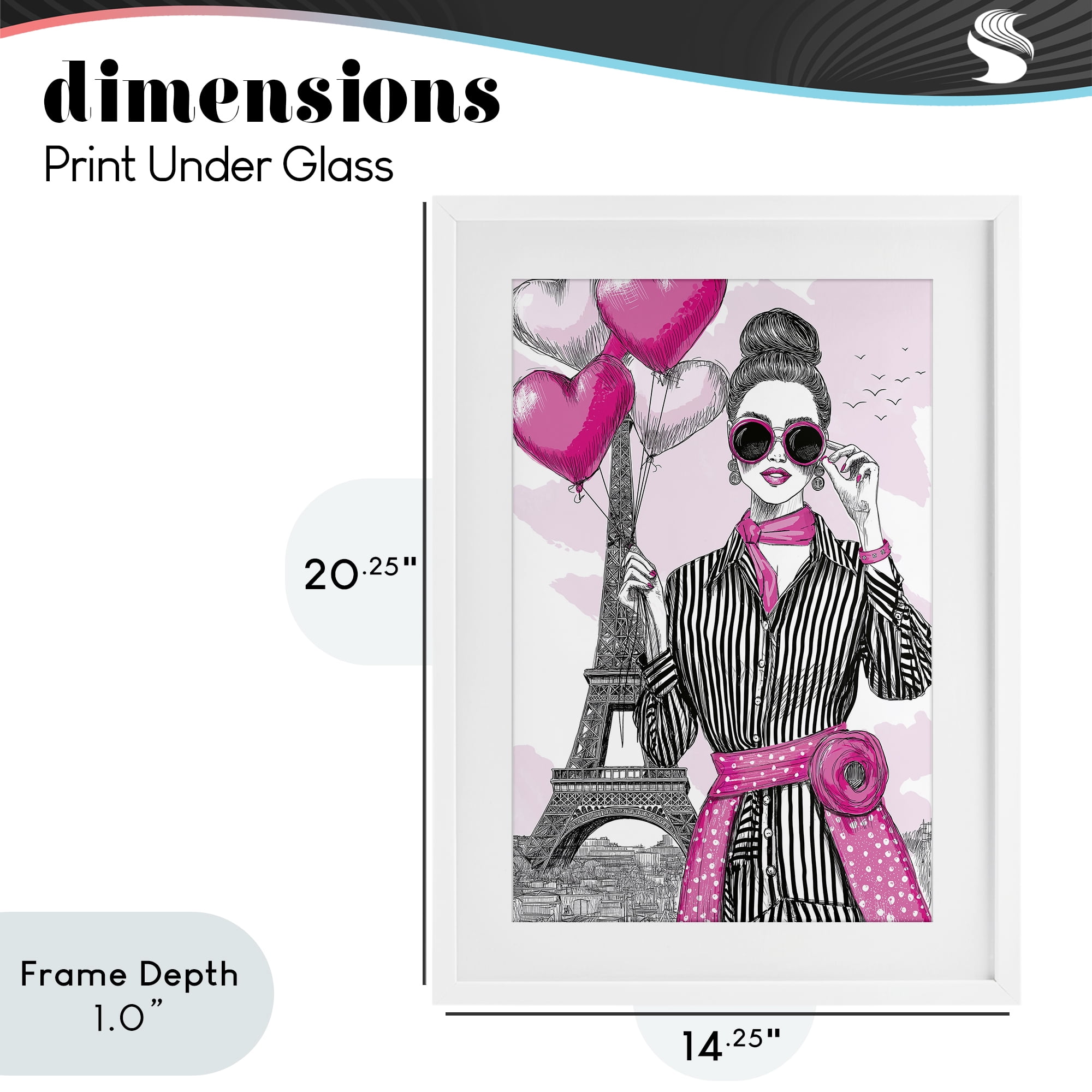 Stupell Industries Parisian Chic Woman with Balloons White Framed Print Under Glass, design by Jess Stempel