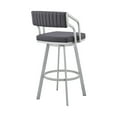 thumbnail image 4 of Blake 30 Inch Swivel Bar Stool, Open Back, Silver, Gray Faux Leather - Saltoro Sherpi, 4 of 6