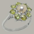 thumbnail image 2 of LBG British Made 18k White Gold Ring with Cultured Pearl & Peridot Womens Statement Ring - 33 size options - Size 7.25, 2 of 6