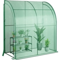 XgoodX Greenhouse, 7' x 3.5' x 7' Mini Lean-to Walk-in with 3-Tier Flower Rack, Roll-Up Zipper Doors, Weatherproof PE Cover, Indoor/Outdoor Garden Greenhouse