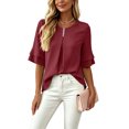 thumbnail image 5 of WRFWUL Womens Elegant Button Blouses Casual Crewneck Tiered Ruffle Sleeve Shirts Loose Fit Curved Back Chiffon Tops, 5 of 7