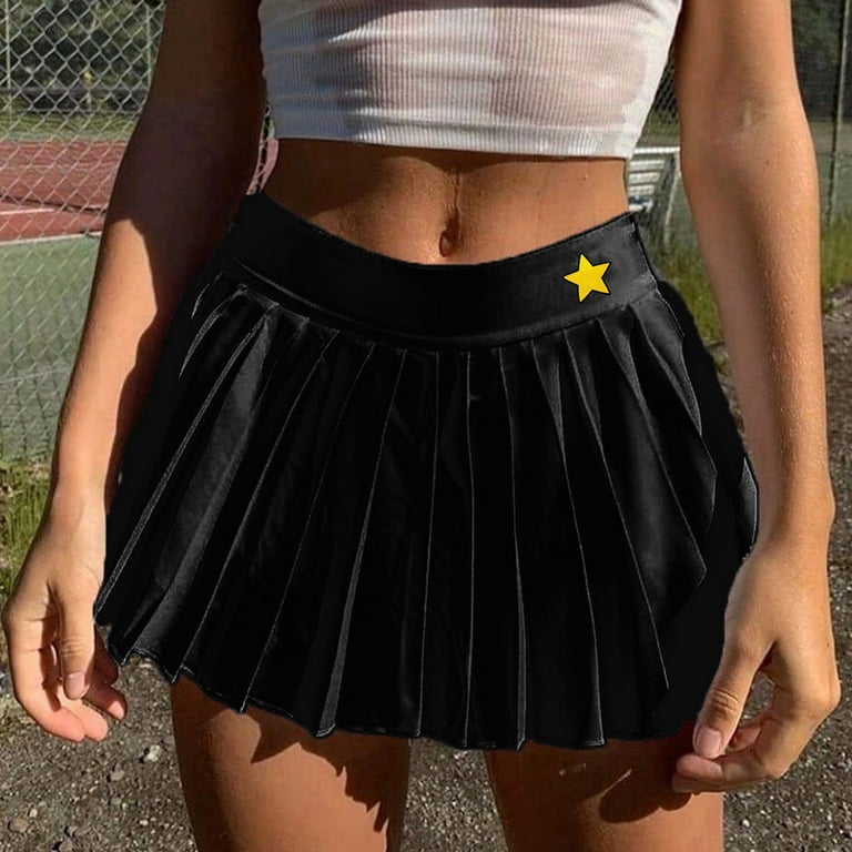 Aayomet Pleated Skirt Women's Elastic Waist High Split Wrap Flowy Long Maxi  Skirt,Black S 