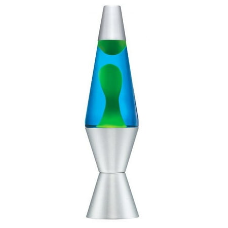Lava the Original 14.5-Inch Silver Base Lamp with Yellow Wax in Blue Liquid