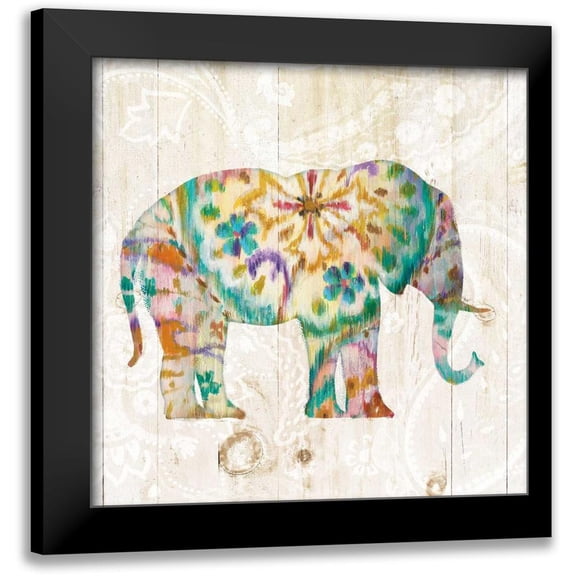 Nai, Danhui 12x12 Black Modern Framed Museum Art Print Titled - Boho Paisley Elephant I