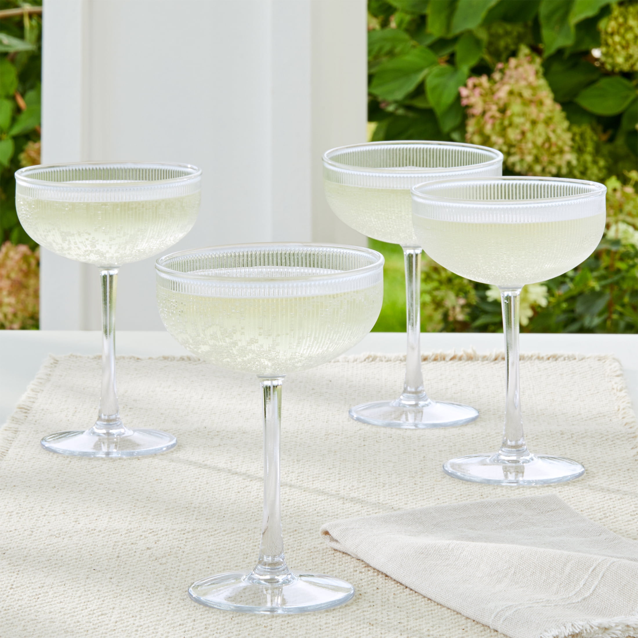 (2 pack) Better Homes & Gardens 4-Piece Clear Ribbed Tritan Coupe Glass Set