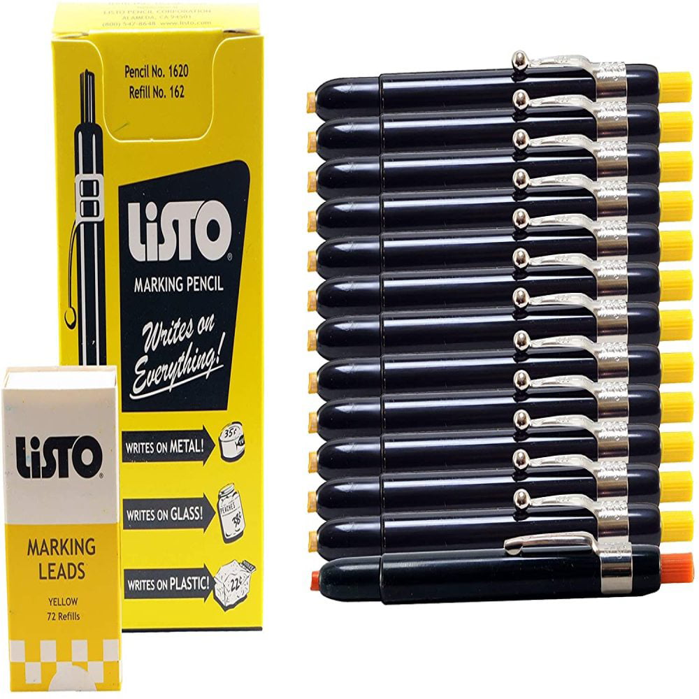 Listo 1620 Box of 12 Yellow Color China Markers Mechanical Grease Pencils Wax 