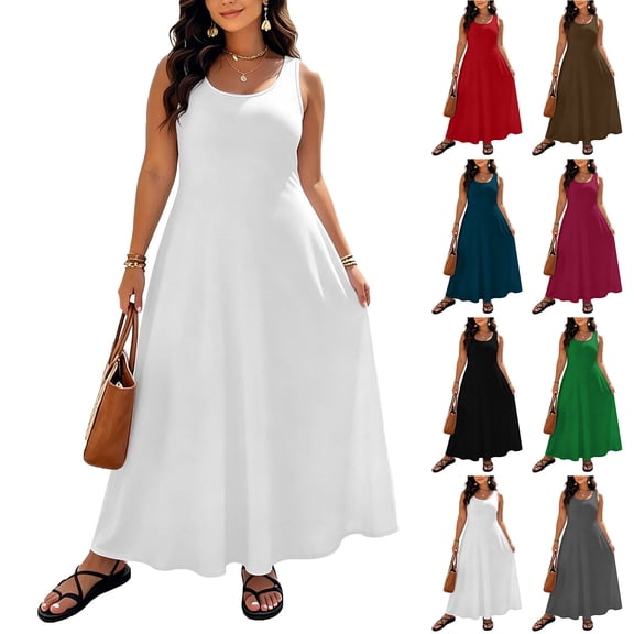 YuXingFu Vacation Dresses for Women Plus Size Maxi Crew Neck Plus Size Womens Dress Sleeveless for Vacation Long Casual Summer Black XL