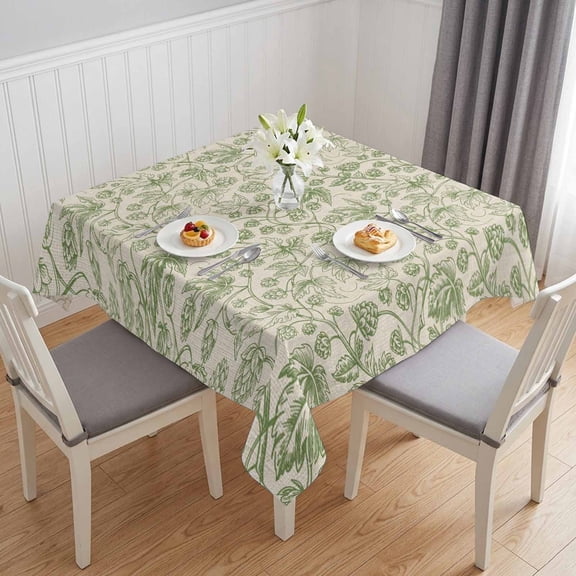 Sage Green Flowers Table Cloth Waterproof Tablecloths, Rustic Pastoral Botanical Floral Leaf Tablecloth Dining Table Cover for Kitchen Party Tabletop Outdoor, Square Tablecloth 60x60 Inch