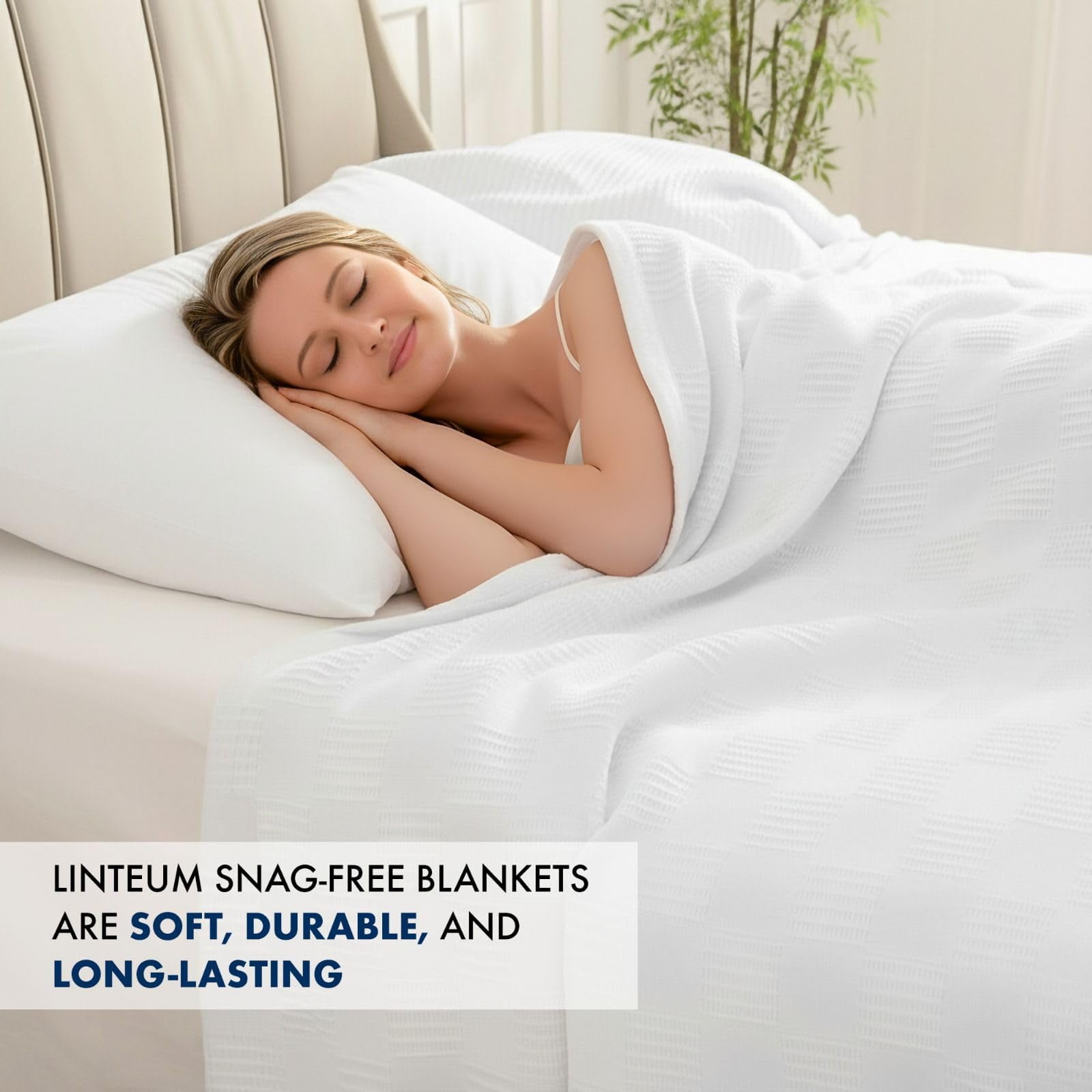 Linteum Textile Supply 100% Cotton Thermal Snag-Free Blanket (White, Queen) 90x90 in