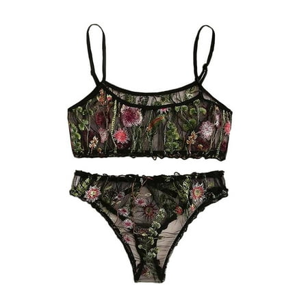 

Yubnlvae Floral Embroidered Lace Lingerie For Women Set Black Underwear S-2XL