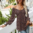 thumbnail image 2 of Blusa plisada de manga larga con cuello en V para mujer con puños ahumados, 2 of 6
