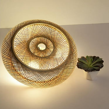 Loyalheartdy 19.7"Bamboo Wicker Rattan Lantern Retro Hand-Woven Chandelier Atmosphere Ceiling Light Lighting Fixture for Living Room Decor