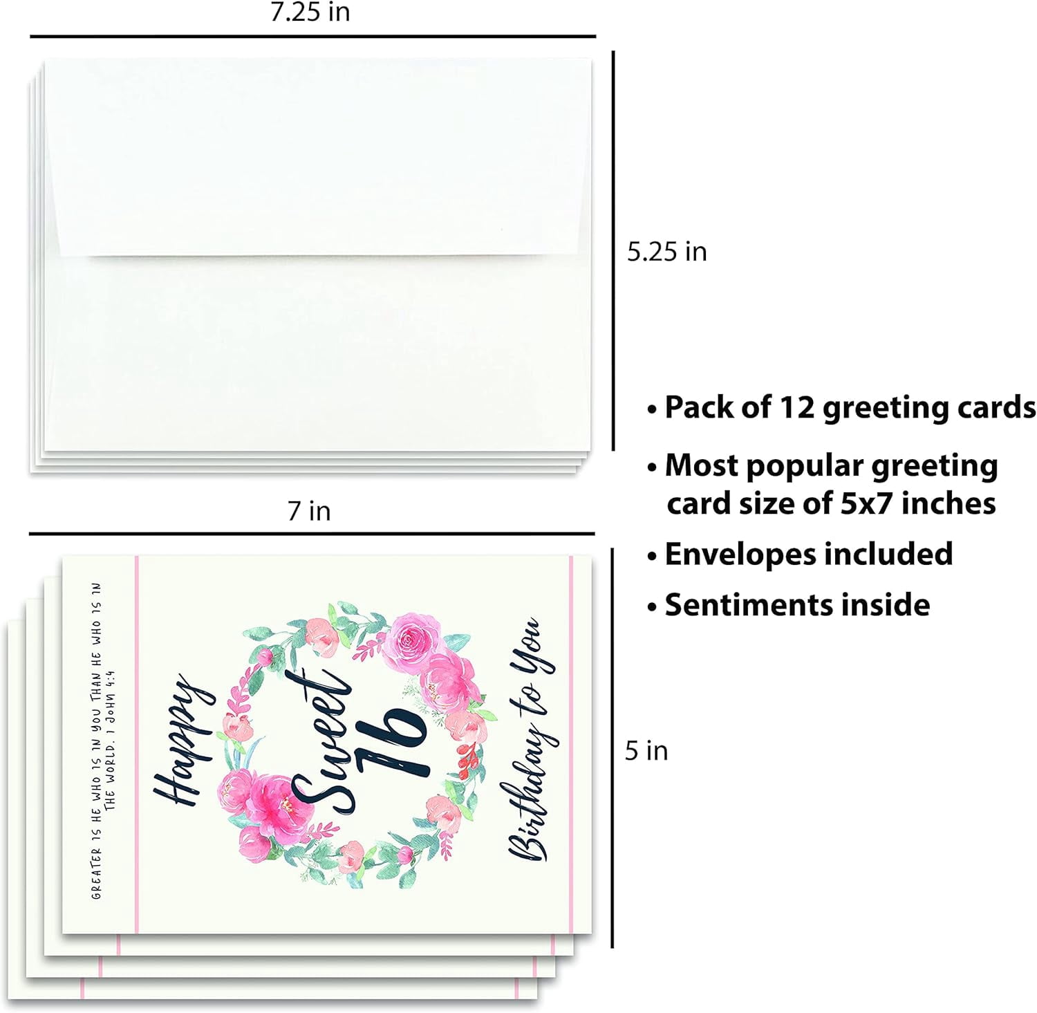 Christian Happy 16th Birthday Card | Happy 16th Birthday Card (Pack of 12)