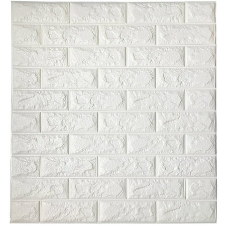 Borders Peel Off Stickers - NK HOME 4 Sq.Ft Peel and Stick 3D Wall Stickers Panels White Brick Wallpaper Bedroom Living Room Modern Wall Decal Accent Background TV Décor