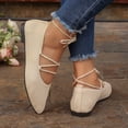 thumbnail image 5 of Miluxas Women’s Knit Pointed Toe Flats, Adjustable Crisscross Ankle Tie Straps Slip On Ballet Shoes, Lace up Non Slip Casual Walking Dress Flats White 9.5(43), 5 of 5