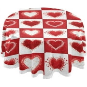 SKYSONIC 60" Valentine's Day Round Tablecloth Heart Plaid Table Cloth Washable Polyester Table Cover Great for Holiday Dinner Party Picnic