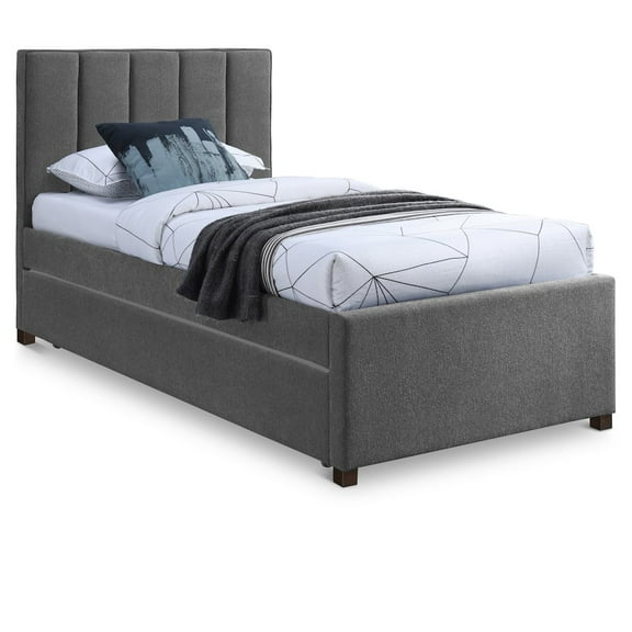 Meridian Furniture Harper Grey Linen Textured Fabric Twin Trundle Bed