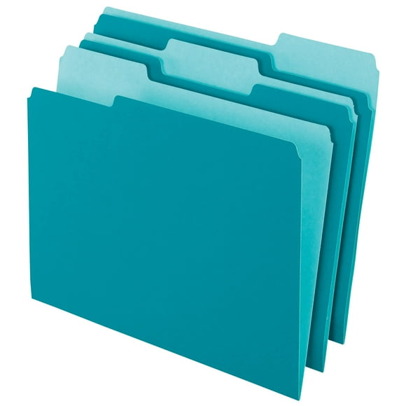 Office Depot Two-Tone Color File Folders 1/3 Tab Cut Letter Size Teal Box Of 100 OD152 1/3 TEA