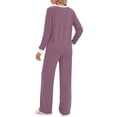 thumbnail image 5 of Fantaslook Color Block Pajamas for Women Crew Neck Tops Long Loungewear Pants Spliced 2 Piece Outfits Sets with Pockets, 5 of 10