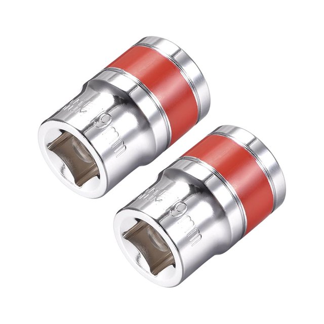 Unique Bargains 2 Pcs 1/2-Inch Drive by 19mm Shallow Socket w Red Band, Cr-V, 6-Point, Metric