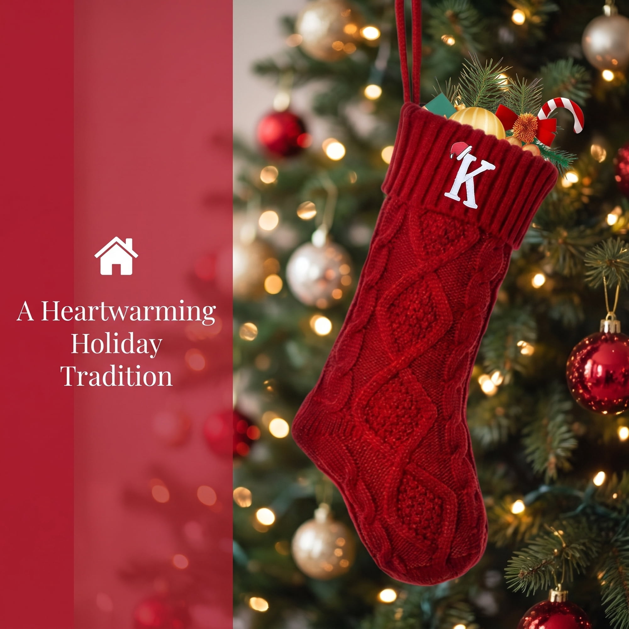 Unique Bargains Canine Bone Christmas Stocking Luxury Puppy Holiday Keepsake Sack Red Letter K 17"