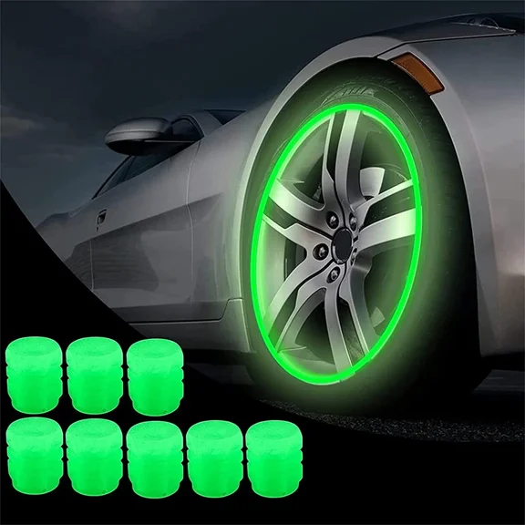 NURATIT Glow in The Dark Tire Valve Caps Fluorescent Tire Valve Stem Caps, Cool Car Present for Universal Decoration Accessories for Car SUV Bicycle Motorcycles Trucks (Green)