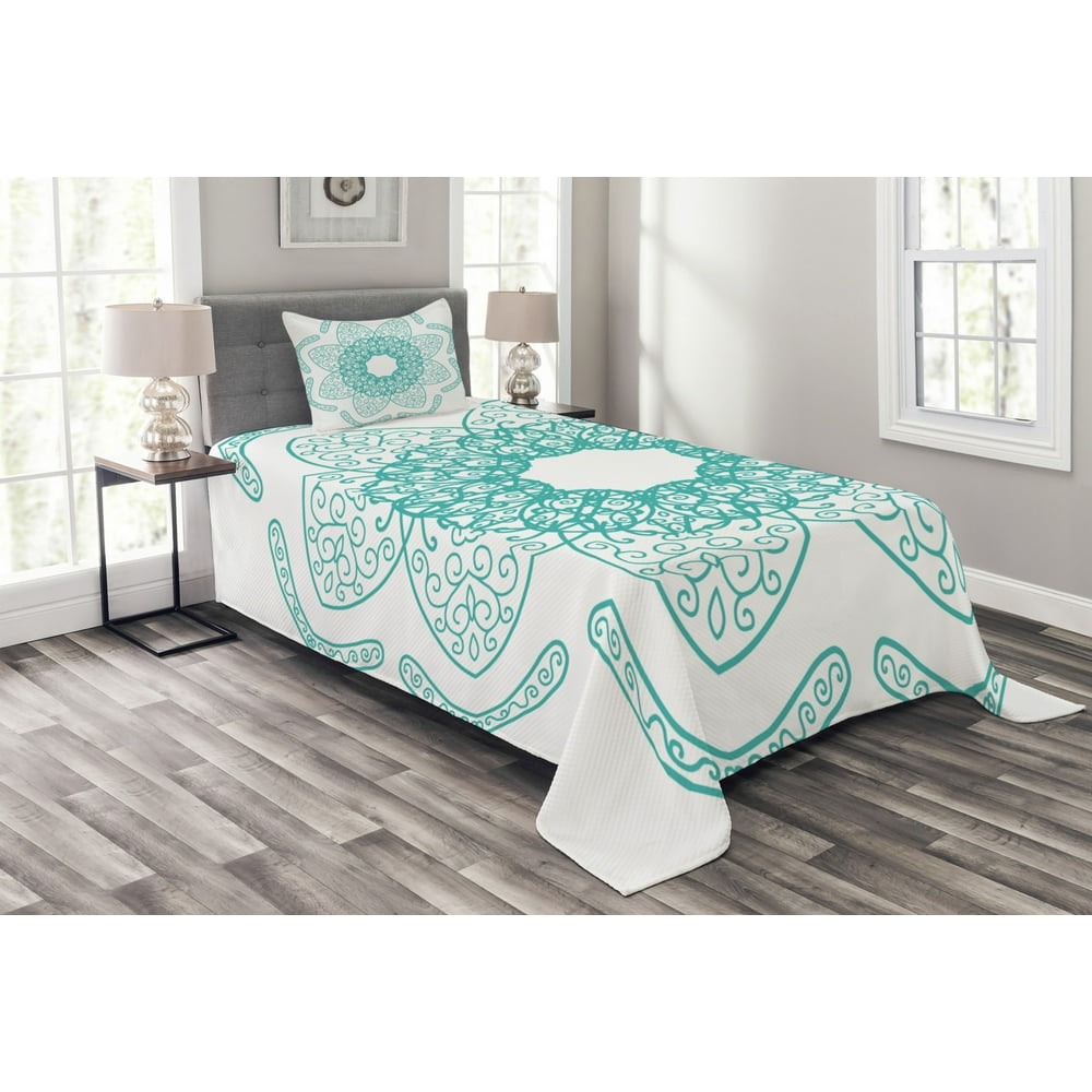 Arabesque Bedspread Set, Persian Style Oriental Floral Pattern with