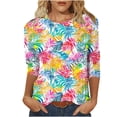 thumbnail image 7 of CYMMPU Floral Pattern 3/4 Sleeve Tunic Tops Round Neck Loose Fit Blouses for Women Dressy Casual Fall Trendy Shirts Spring Tops Lightweight Basic Tees Multicolor L, 7 of 7