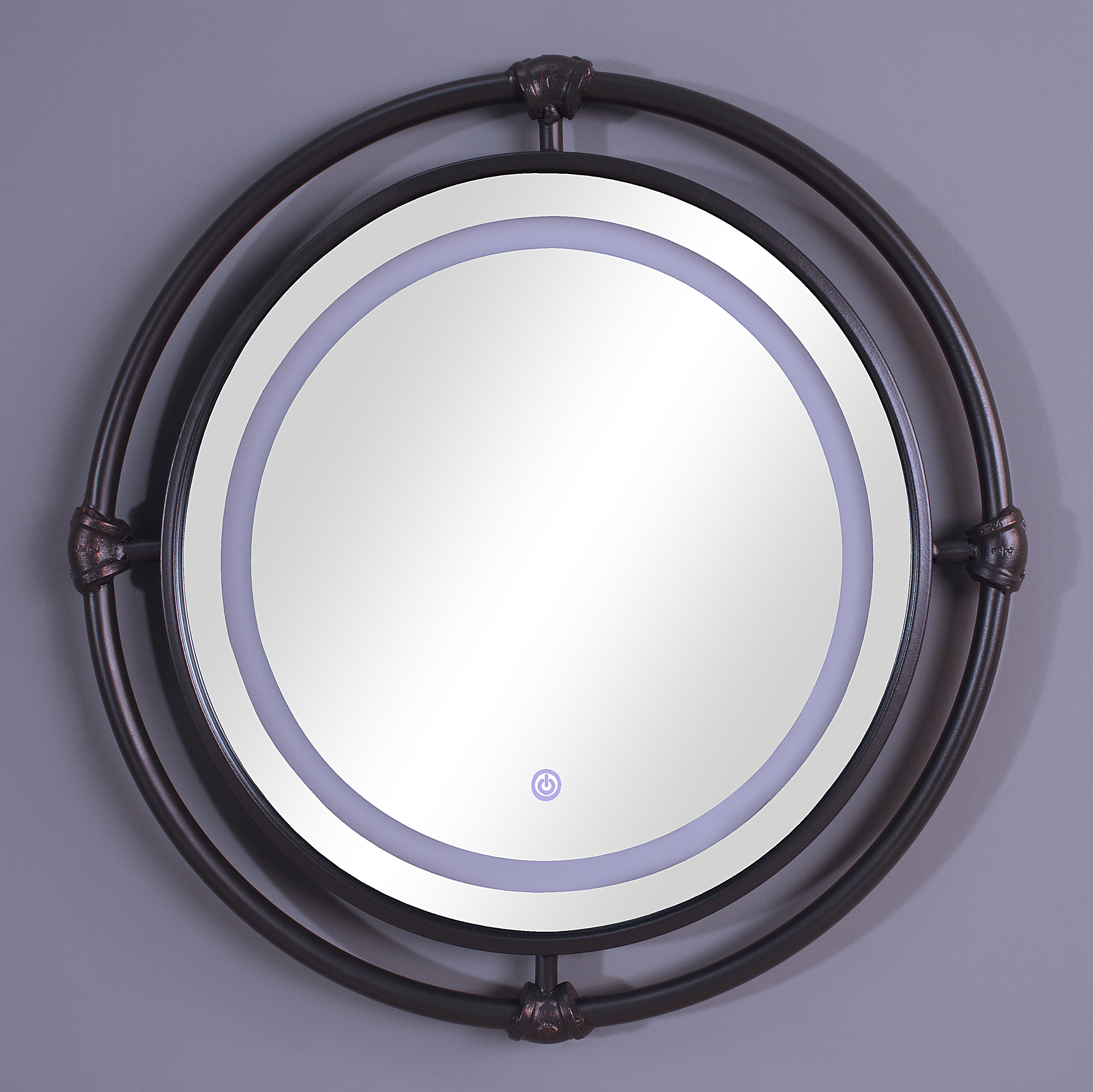 Furniture of America Delmarra LED Light Wall Mirror, Black and Copper