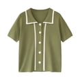thumbnail image 1 of Camiseta de mujer Blusa de solapa delantera con botones Blusa suelta de manga corta para niña, Verde sidaley AP001518-02B, 1 of 7