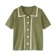thumbnail image 1 of Camiseta de mujer Blusa de solapa delantera con botones Blusa suelta de manga corta para niña, Verde kenally AP001518-02B, 1 of 7