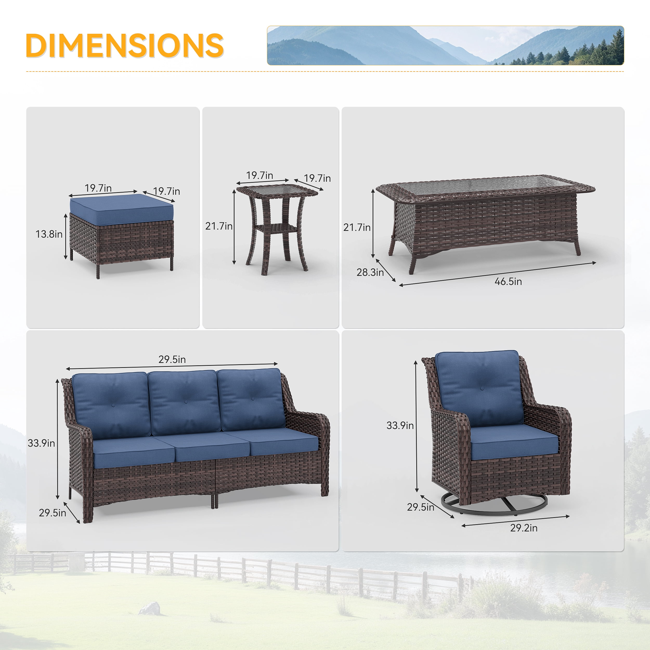 Gotland 3-Piece Outdoor Patio Furniture Set, Thickened Wicker Swivel Chairs & Side Table, All-Weather Outdoor Conversation Set for Backyard, Porch, Balcony and Deck, Navy Blue