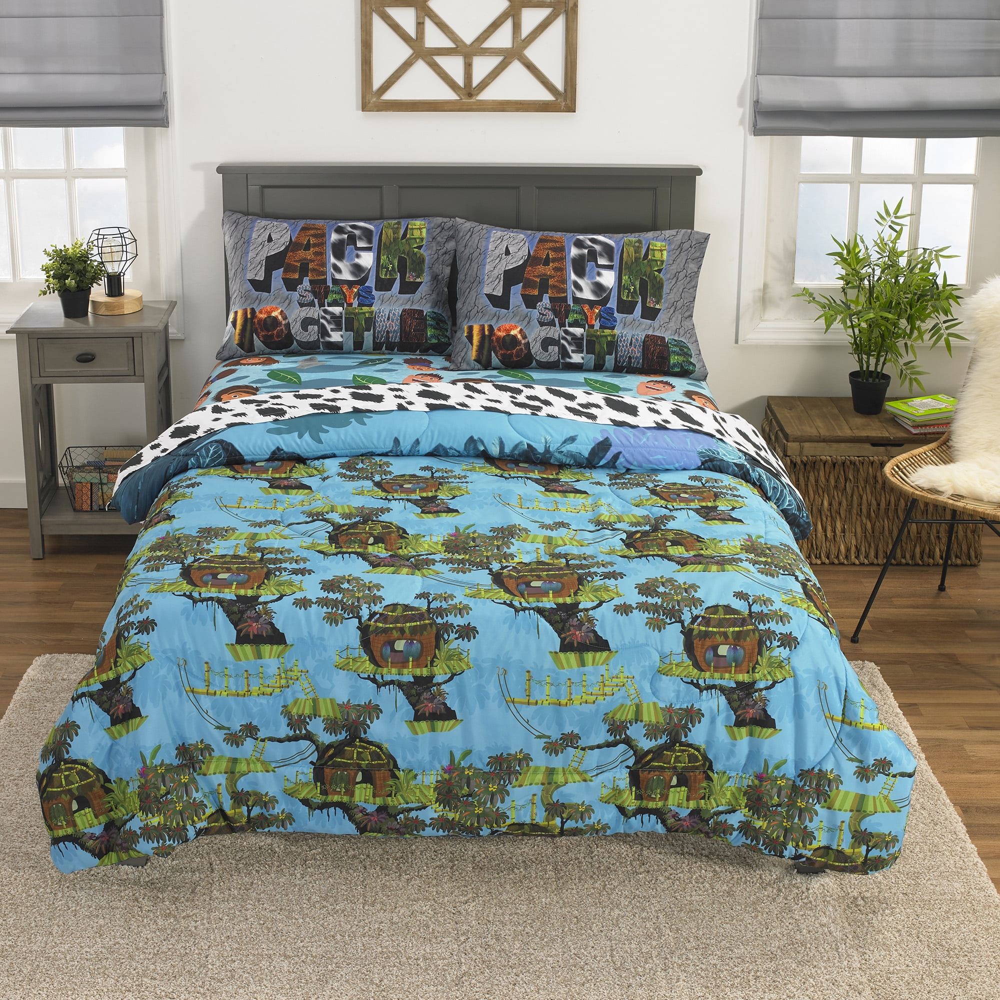 The Croods 2 Kids Full Bed in a Bag, Comforter and Sheets, Blue, DreamWorks