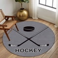 thumbnail image 2 of 5ft Round Rug, Gray Hockey Non-Skid Rubber Backing Large Area Rugs - Living Room Bedroom Home Office, Modern Art Vintage Hockey Ball Sports Indoor Floor Mat Carpets Washable Rug, 2 of 9