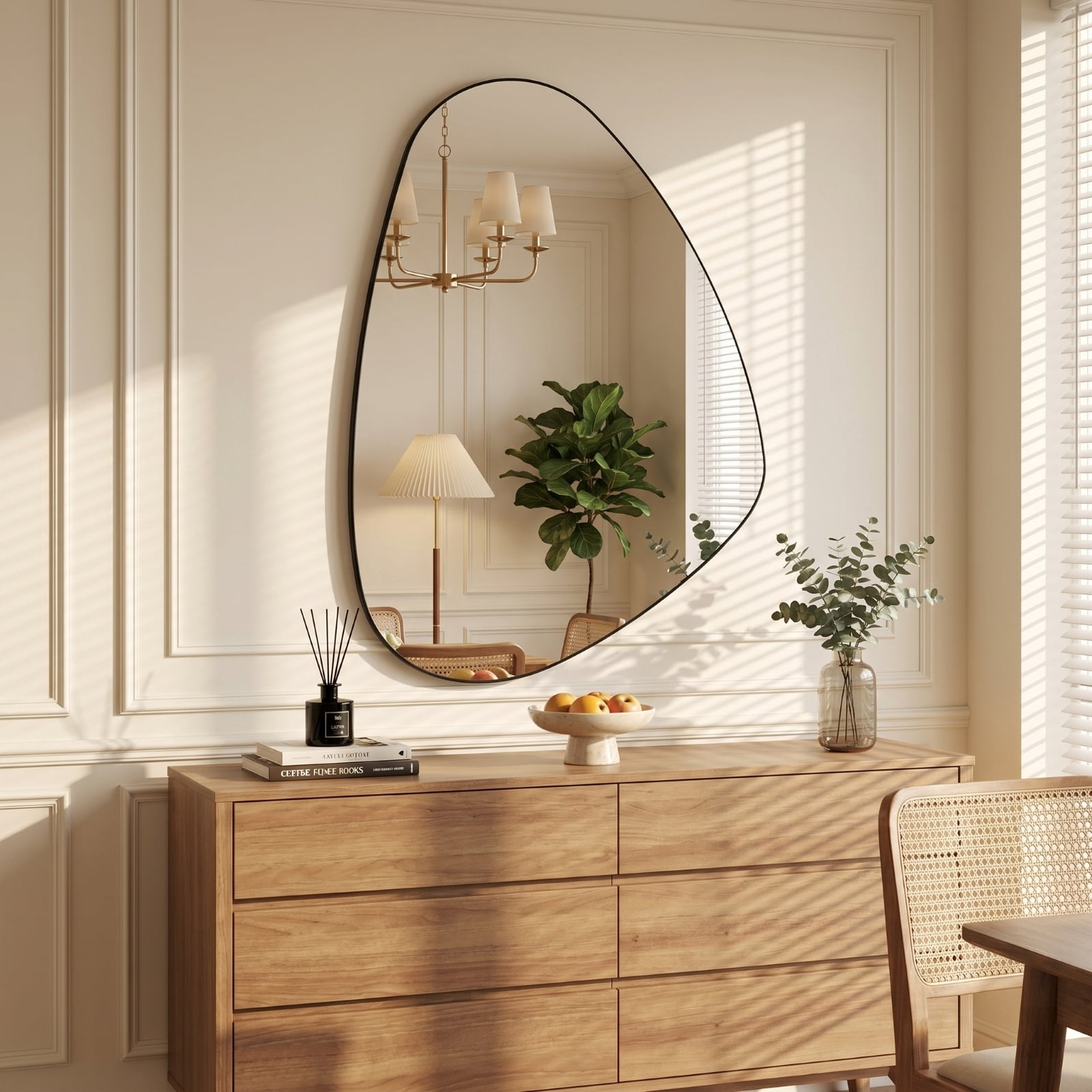 Easy4Home 24"x36" Irregular Bathroom Vanity Wall Mirror,Black