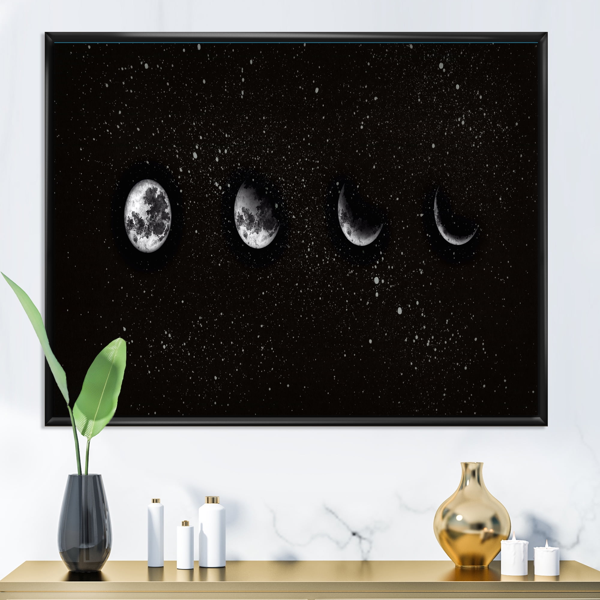 Designart 'The Night Sky With Moon Phases' Modern Framed Canvas Wall Art Print