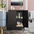 thumbnail image 4 of Small 2 Transparent Door Metal Storage Side Buffet Cabinet for Bed Room,Living Room,Entryway,Hallway,Home,Hotel,Office,Garage,Kitchen,1 Removable Shelf. (Striped Door, Black), 4 of 15