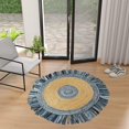 thumbnail image 4 of GRUHUM 6'x6' Jute Cotton Area Rug - Natural Fiber Round Collection Handmade Boho Fringe Denim Blue Jute Area Rug Soft Braided For Indoor Outdoor kitchen Bedroom Living Hallways Enterways, Natural, 4 of 9