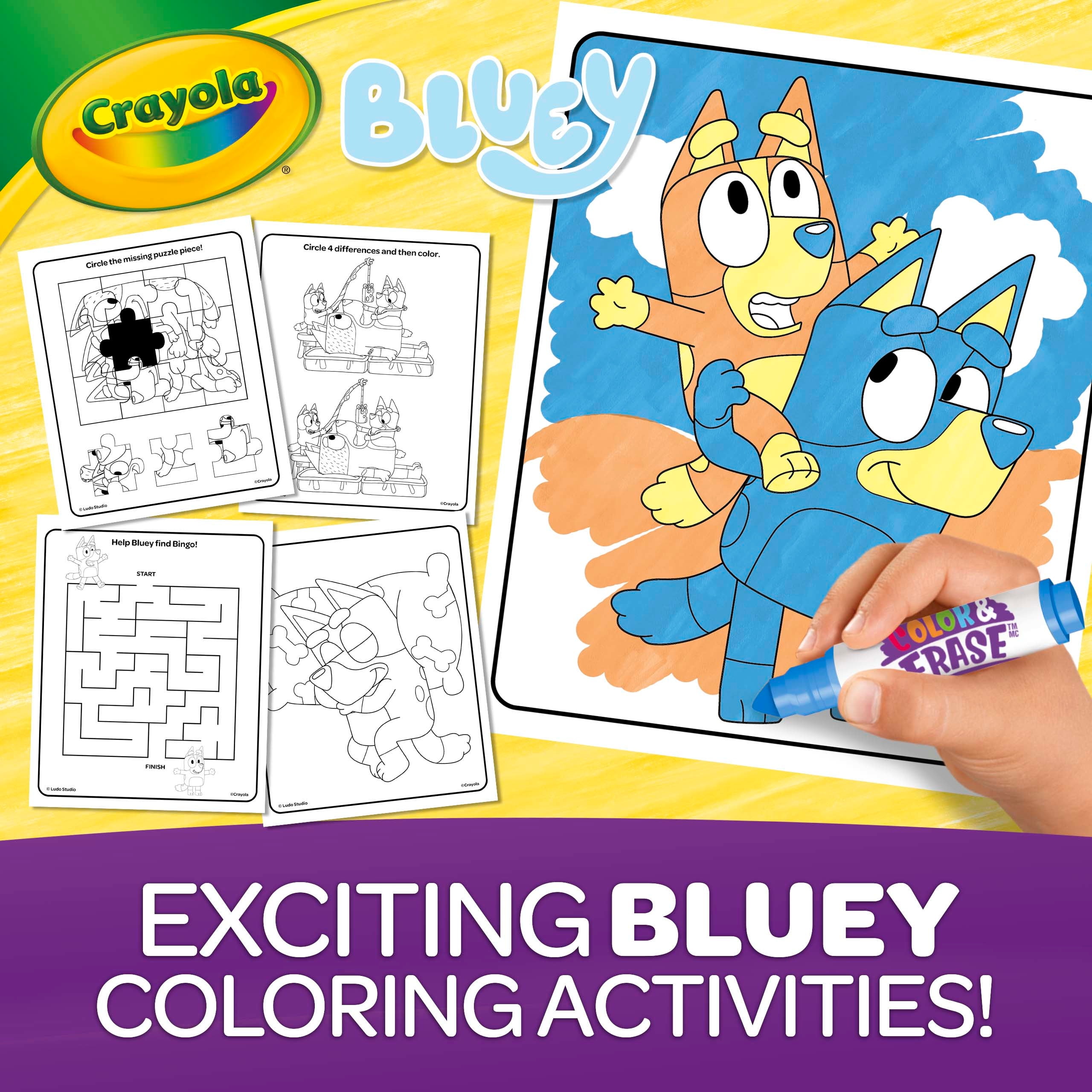 (3 pack) Crayola Bluey Color and Erase Reusable Activity Pad, Toddler Craft, Bluey Coloring, Bluey Gift for Kids